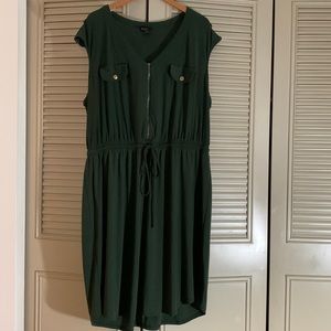 Army Green Cinched Waist Sleeveless Dress